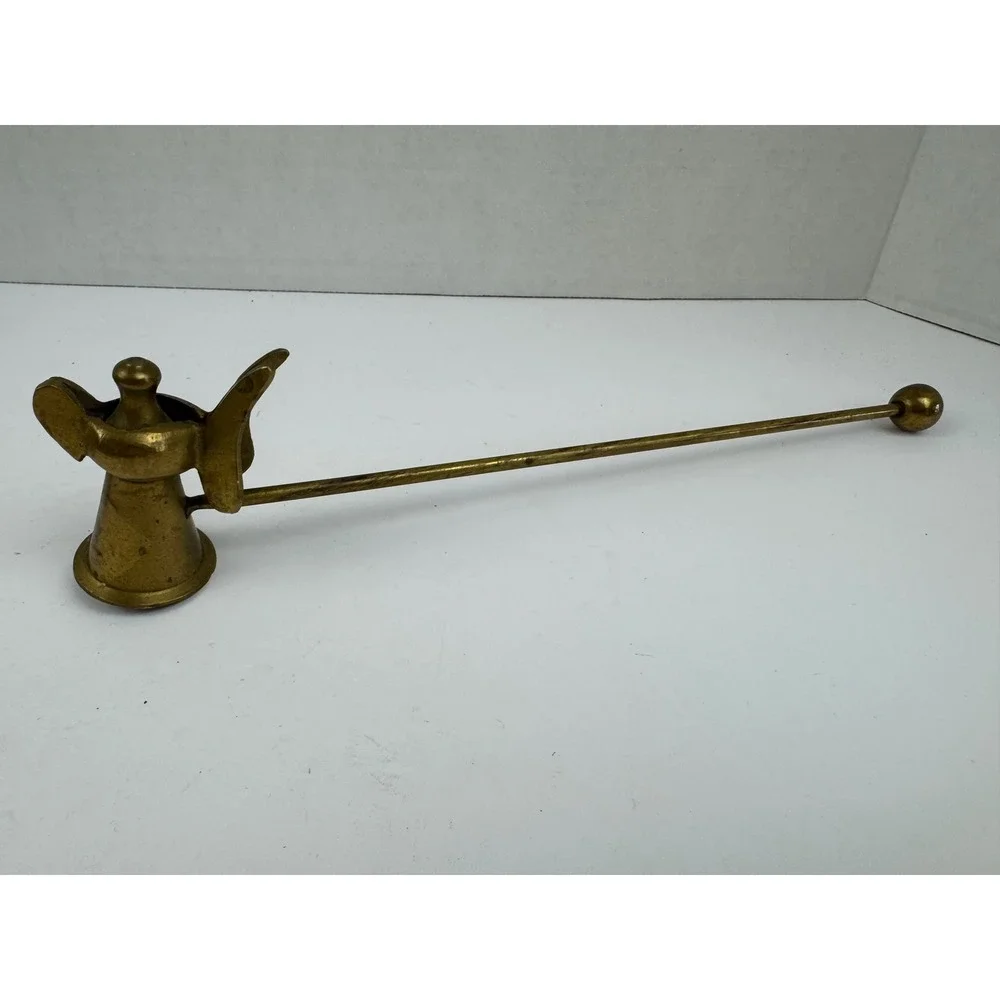 Vintage Brass Angel Candle Holder and Snuffer Set Made in India Gold Taper 2pc